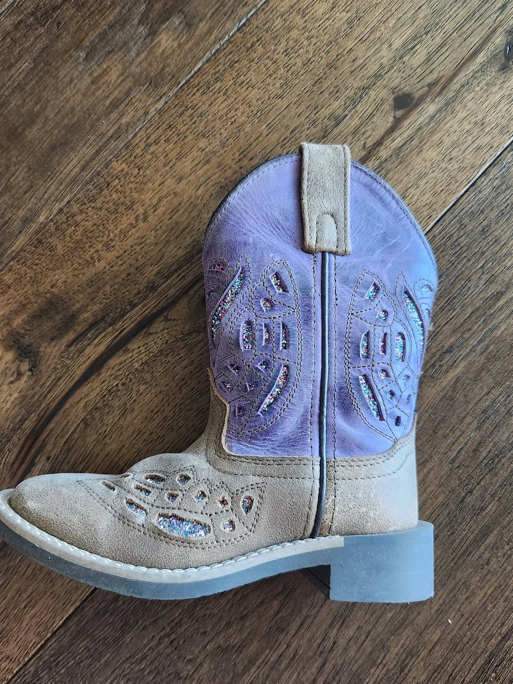 Kids' Purple and Tan Western Rhinestone Pull-On Boots